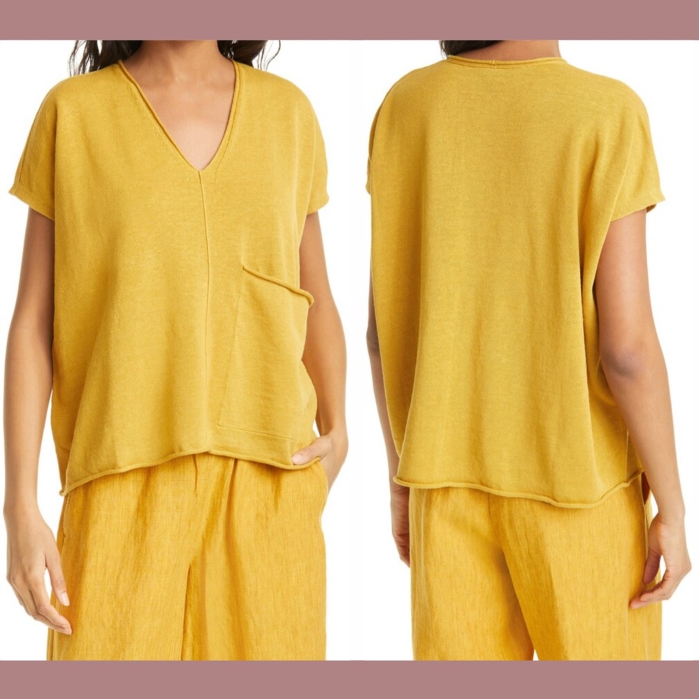 NWT Eileen Fisher [ Medium ] Short Sleeve Organic Linen/Cotton Boxy Sweater Top‎